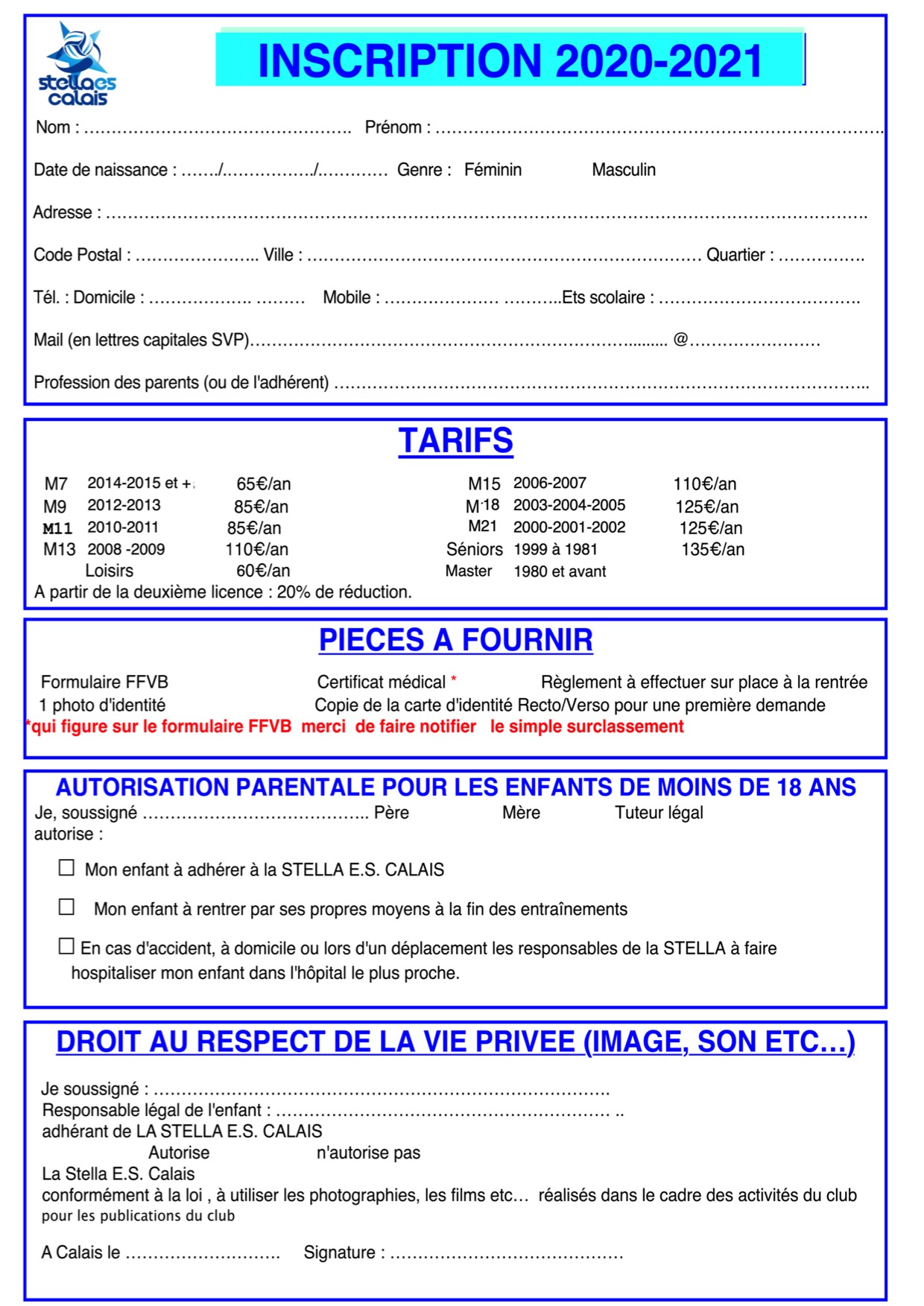 Inscrip tarifs